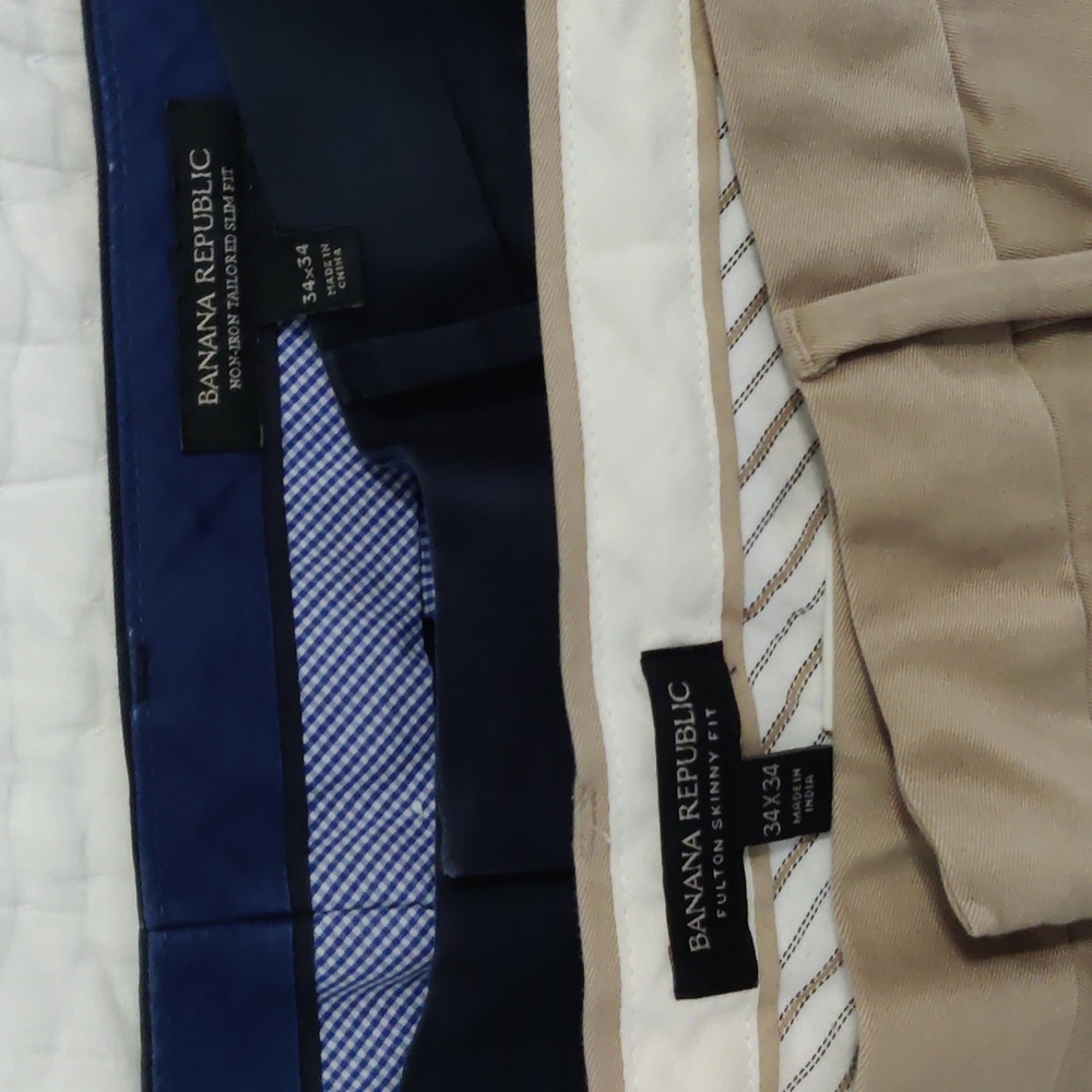 2 pairs Banana Republic chino pants 34x34 - khaki and navy